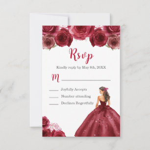 Floral Princess in a Red Dress RSVP Card