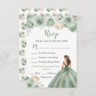 Floral Princess in a Sage Green Dress Meal Choice RSVP Card