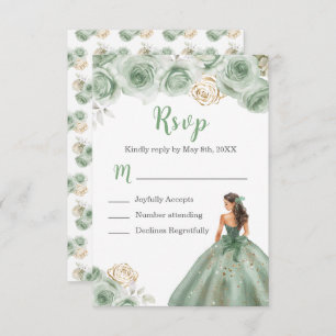 Floral Princess in a Sage Green Dress Meal Choice RSVP Card