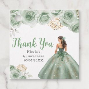Floral Princess in a Sage Green Dress Quinceanera Favor Tags