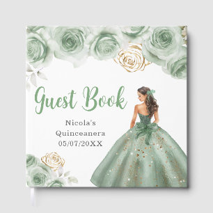 Floral Princess in a Sage Green Dress Quinceanera Guest Book