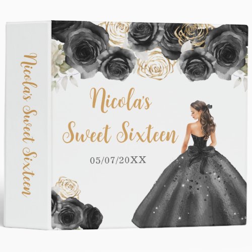 Floral Princess in Black Dress Sweet Sixteen 3 Ring Binder