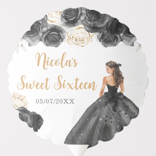 Floral Princess in Black Dress Sweet Sixteen Balloon