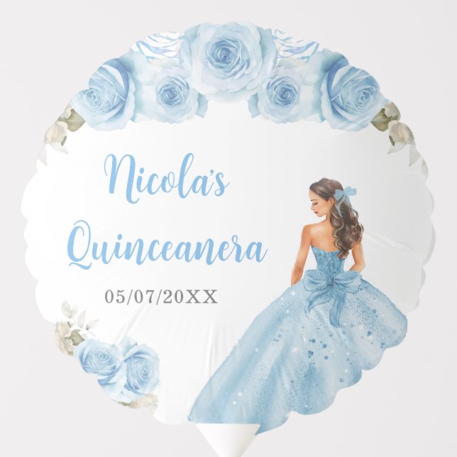 Floral Princess in Blue Dress Quinceanera Balloon (Front)