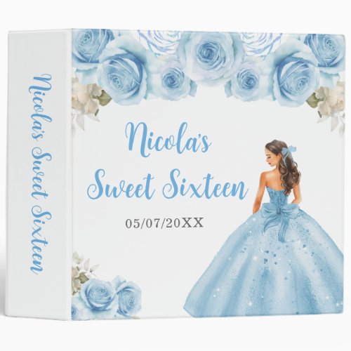 Floral Princess in Blue Dress Sweet Sixteen 3 Ring Binder