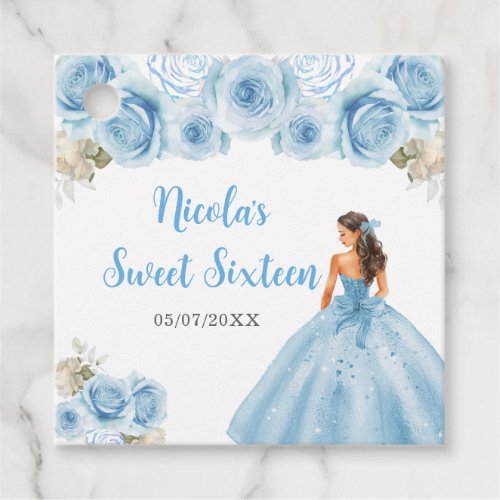Floral Princess in Blue Dress Sweet Sixteen Favor Tags