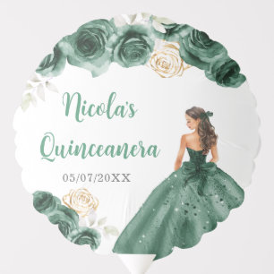 Floral Princess in Dark Green Dress Quinceanera Balloon