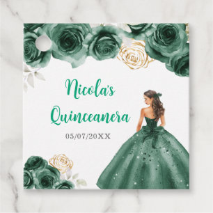 Floral Princess in Dark Green Dress Quinceanera Favor Tags