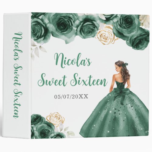 Floral Princess in Dark Green Dress Sweet Sixteen 3 Ring Binder