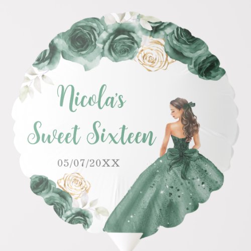 Floral Princess in Dark Green Dress Sweet Sixteen Balloon