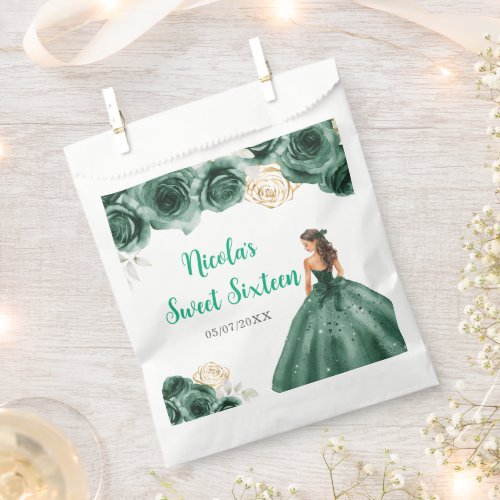 Floral Princess in Dark Green Dress Sweet Sixteen  Favor Bag