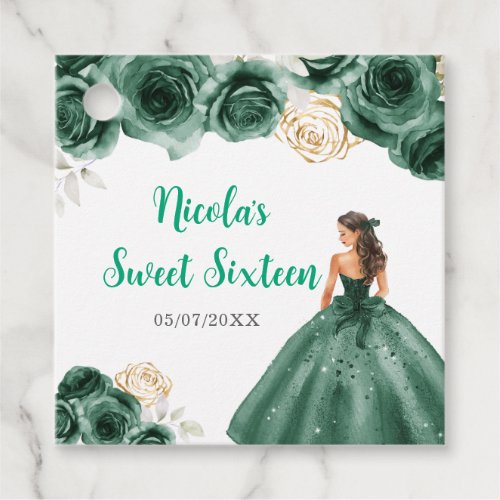 Floral Princess in Dark Green Dress Sweet Sixteen  Favor Tags