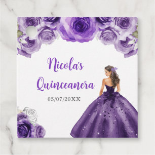 Floral Princess in Dark Purple Dress Quinceanera  Favor Tags