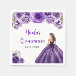 Floral Princess in Dark Purple Dress Quinceanera Napkins