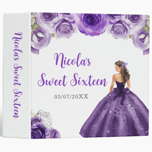 Floral Princess in Dark Purple Dress Sweet Sixteen 3 Ring Binder