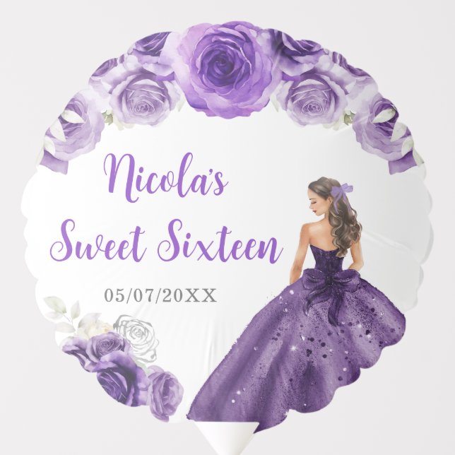 Floral Princess in Dark Purple Dress Sweet Sixteen Balloon (Front)