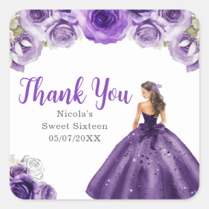 Floral Princess in Dark Purple Dress Sweet Sixteen Square Sticker
