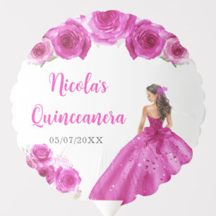 Floral Princess in Hot Pink Dress Quinceanera Balloon