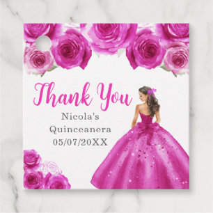 Floral Princess in Hot Pink Dress Quinceanera Favor Tags