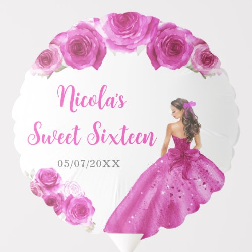 Floral Princess in Hot Pink Dress Sweet Sixteen Balloon