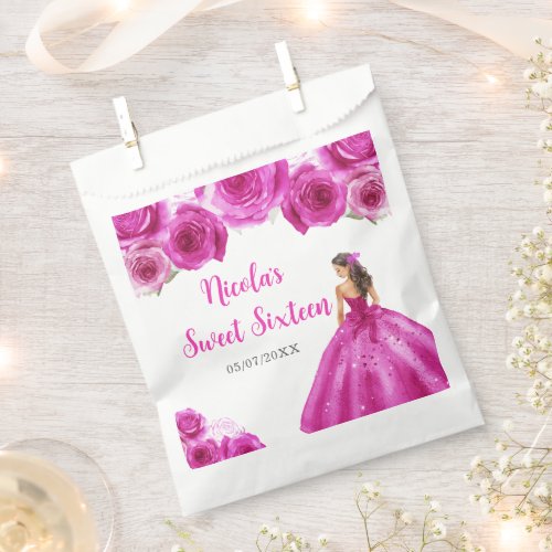 Floral Princess in Hot Pink Dress Sweet Sixteen Favor Bag