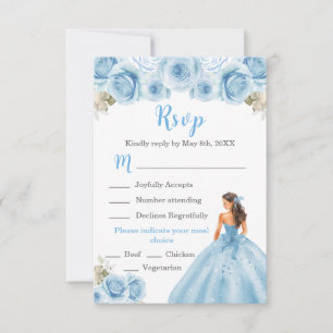 Floral Princess in Light Blue Dress Meal Choice RSVP Card