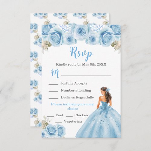 Floral Princess in Light Blue Dress Meal Choice RSVP Card
