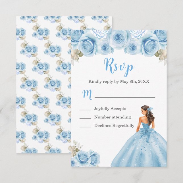 Floral Princess in Light Blue Dress RSVP Card (Front/Back)