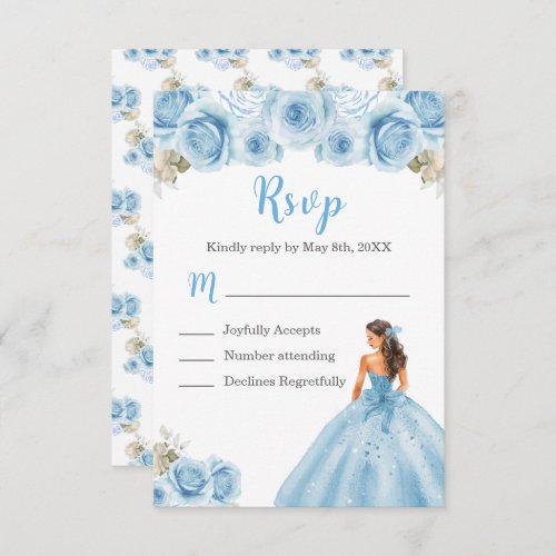 Floral Princess in Light Blue Dress RSVP Card