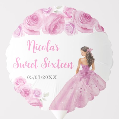 Floral Princess in Light Pink Dress Sweet Sixteen Balloon