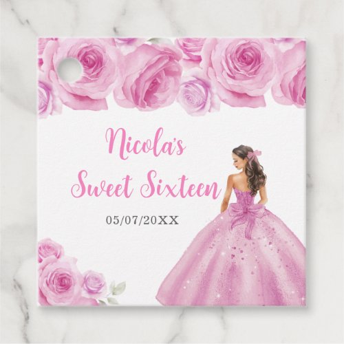 Floral Princess in Light Pink Dress Sweet Sixteen  Favor Tags