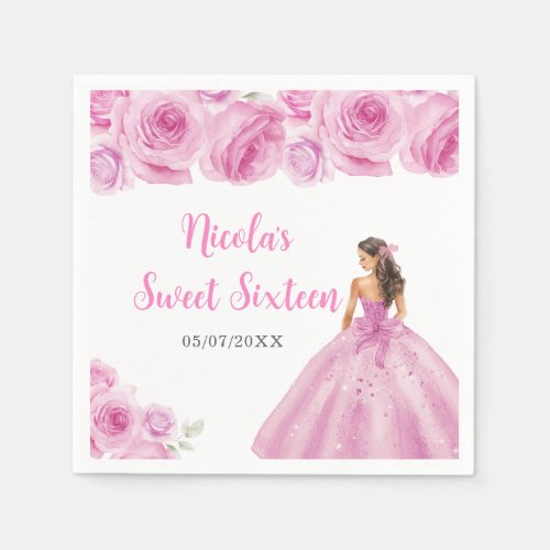 Floral Princess in Light Pink Dress Sweet Sixteen  Napkins