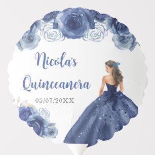 Floral Princess in Navy Blue Dress Quinceanera Balloon