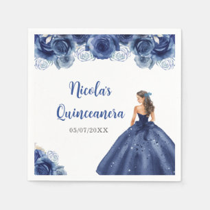 Floral Princess in Navy Blue Dress Quinceanera Napkins