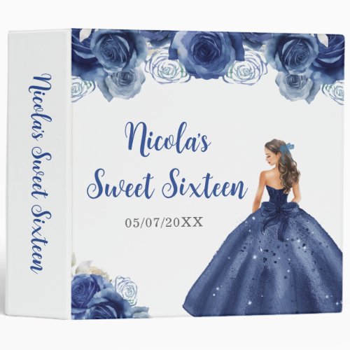 Floral Princess in Navy Blue Dress Sweet Sixteen 3 Ring Binder