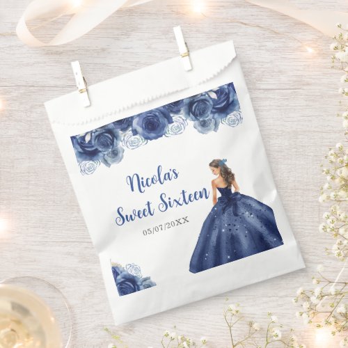 Floral Princess in Navy Blue Dress Sweet Sixteen  Favor Bag