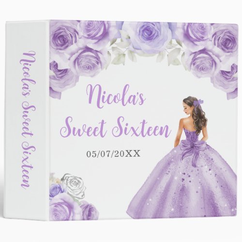 Floral Princess in Purple Dress Sweet Sixteen 3 Ring Binder