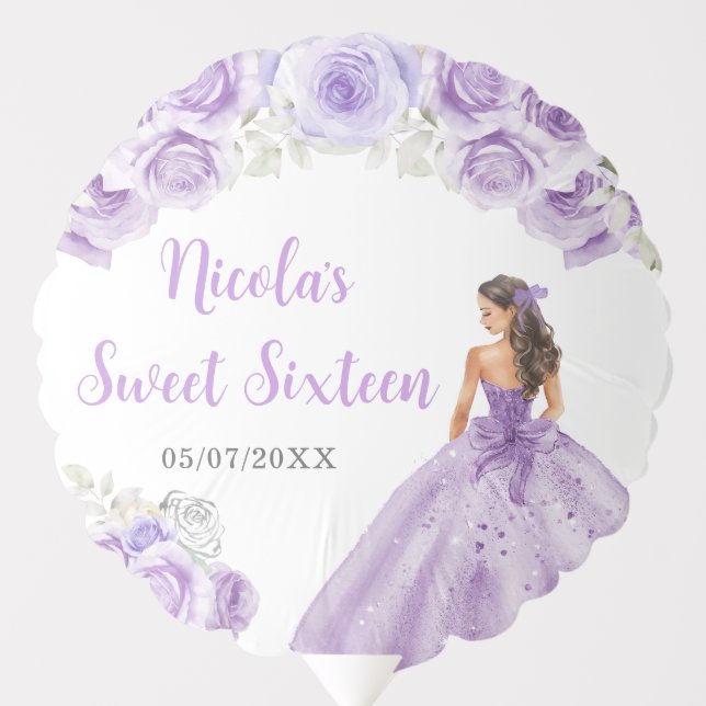 Floral Princess in Purple Dress Sweet Sixteen Balloon (Front)