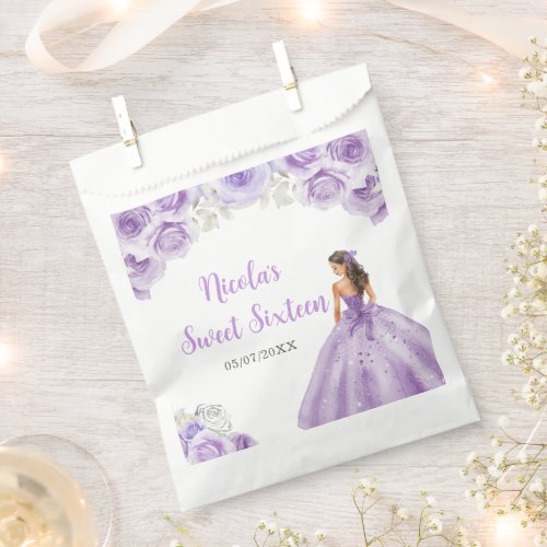 Floral Princess in Purple Dress Sweet Sixteen  Favor Bag