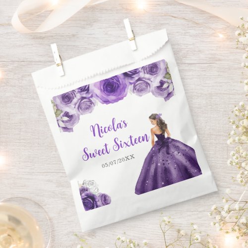 Floral Princess in Purple Dress Sweet Sixteen  Favor Bag