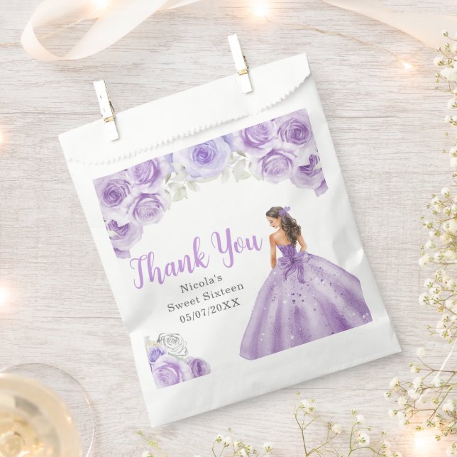 Floral Princess in Purple Dress Sweet Sixteen Favor Bag (Clipped)