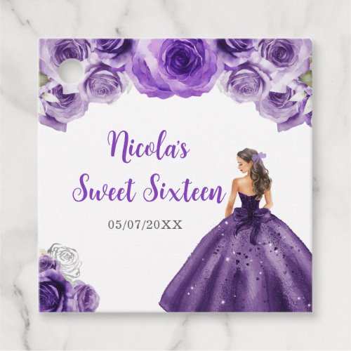 Floral Princess in Purple Dress Sweet Sixteen  Favor Tags