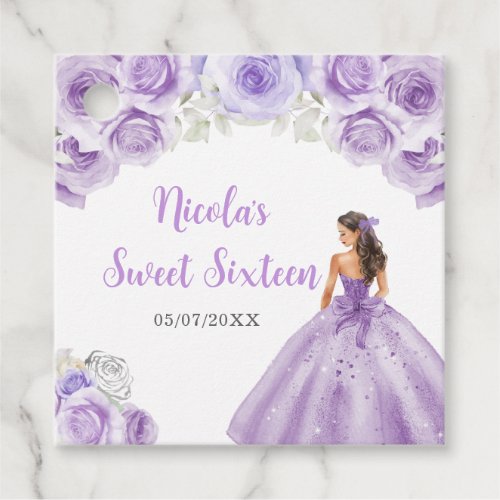 Floral Princess in Purple Dress Sweet Sixteen  Favor Tags
