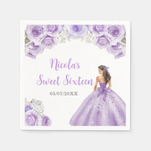 Floral Princess in Purple Dress Sweet Sixteen Napkins