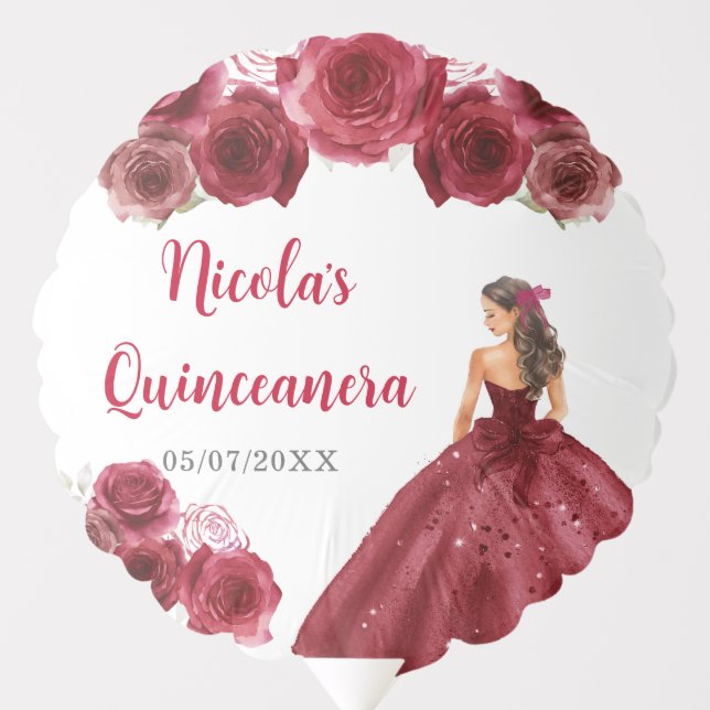 Floral Princess in Red Dress Quinceanera Balloon (Front)