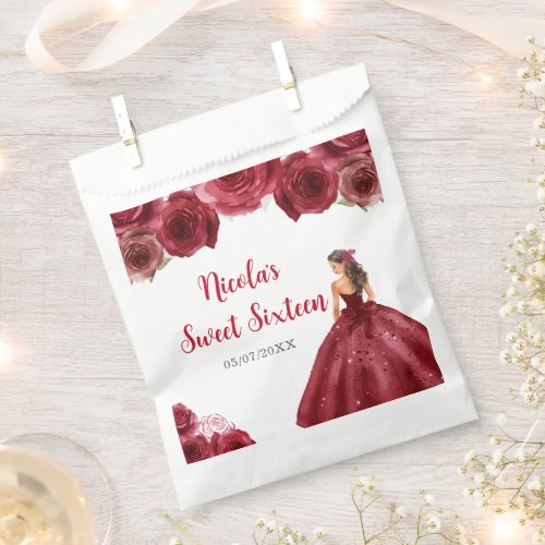 Floral Princess in Red Dress Sweet Sixteen Favor Bag