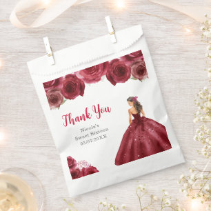 Floral Princess in Red Dress Sweet Sixteen Favor Bag