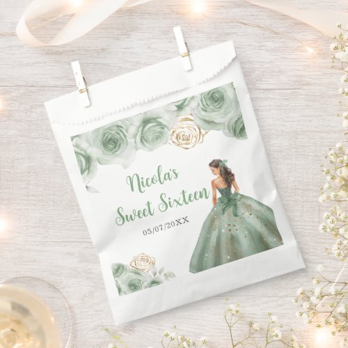 Floral Princess in Sage Green Dress Sweet Sixteen  Favor Bag