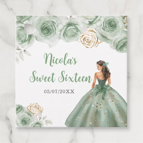Floral Princess in Sage Green Dress Sweet Sixteen  Favor Tags