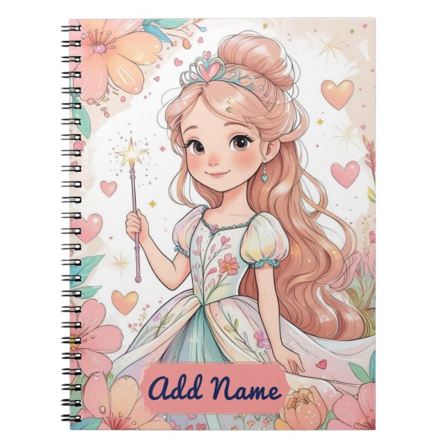 Floral Princess Notebook – Editable Name (Front)